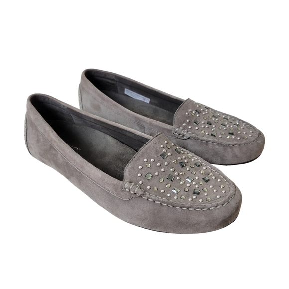 Vionic Shoes - Vionic | Athens Taupe Jewel Embellished Suede Comfort Slip-On Moccasin Loafer